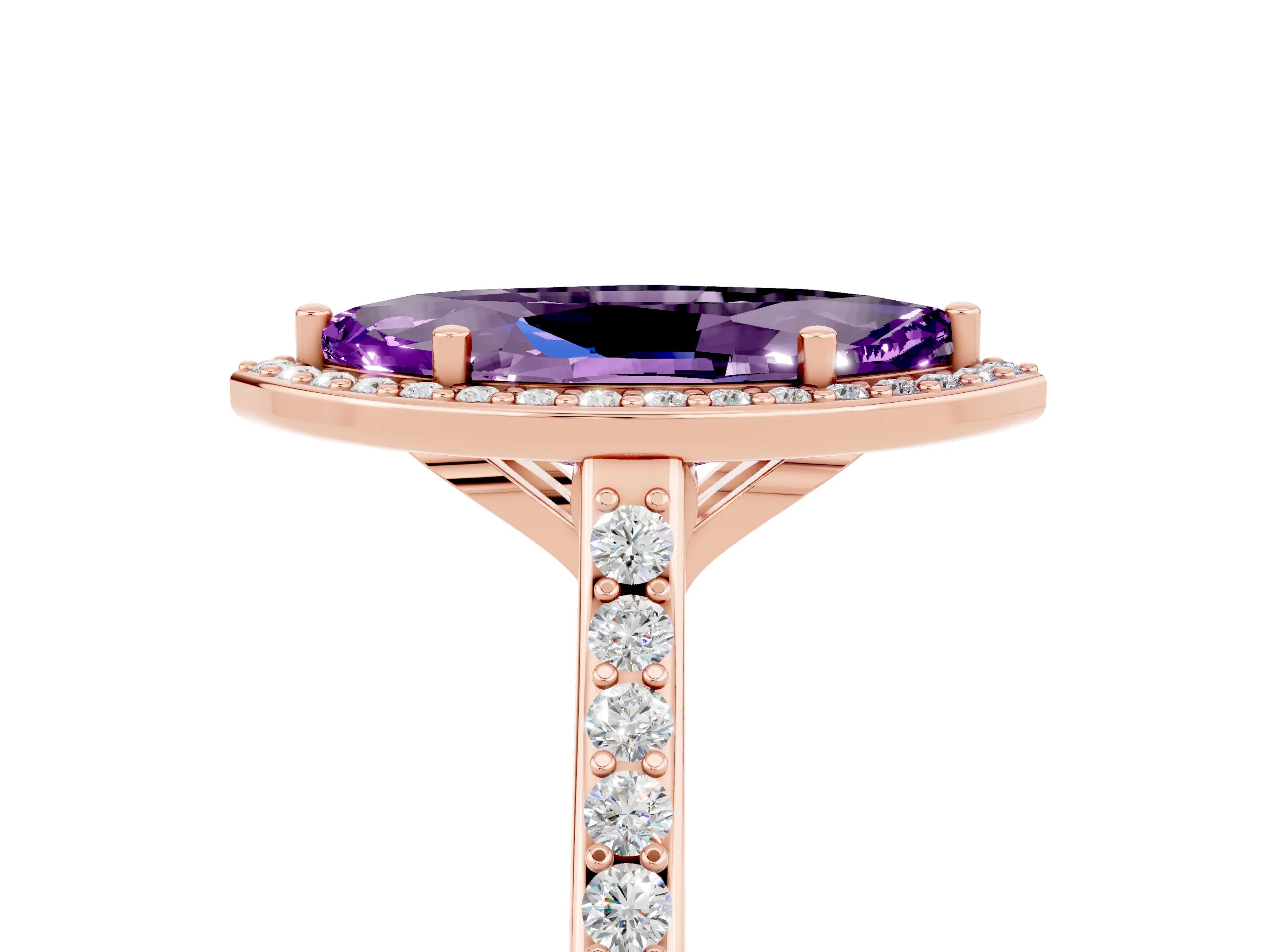 Rose gold Marquise Cut Halo Round Diamond Pavé Band with Four-Prong Setting_5
