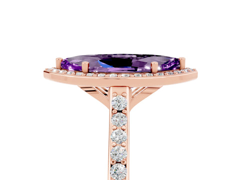Rose gold Marquise Cut Halo Round Diamond Pavé Band with Four-Prong Setting_5