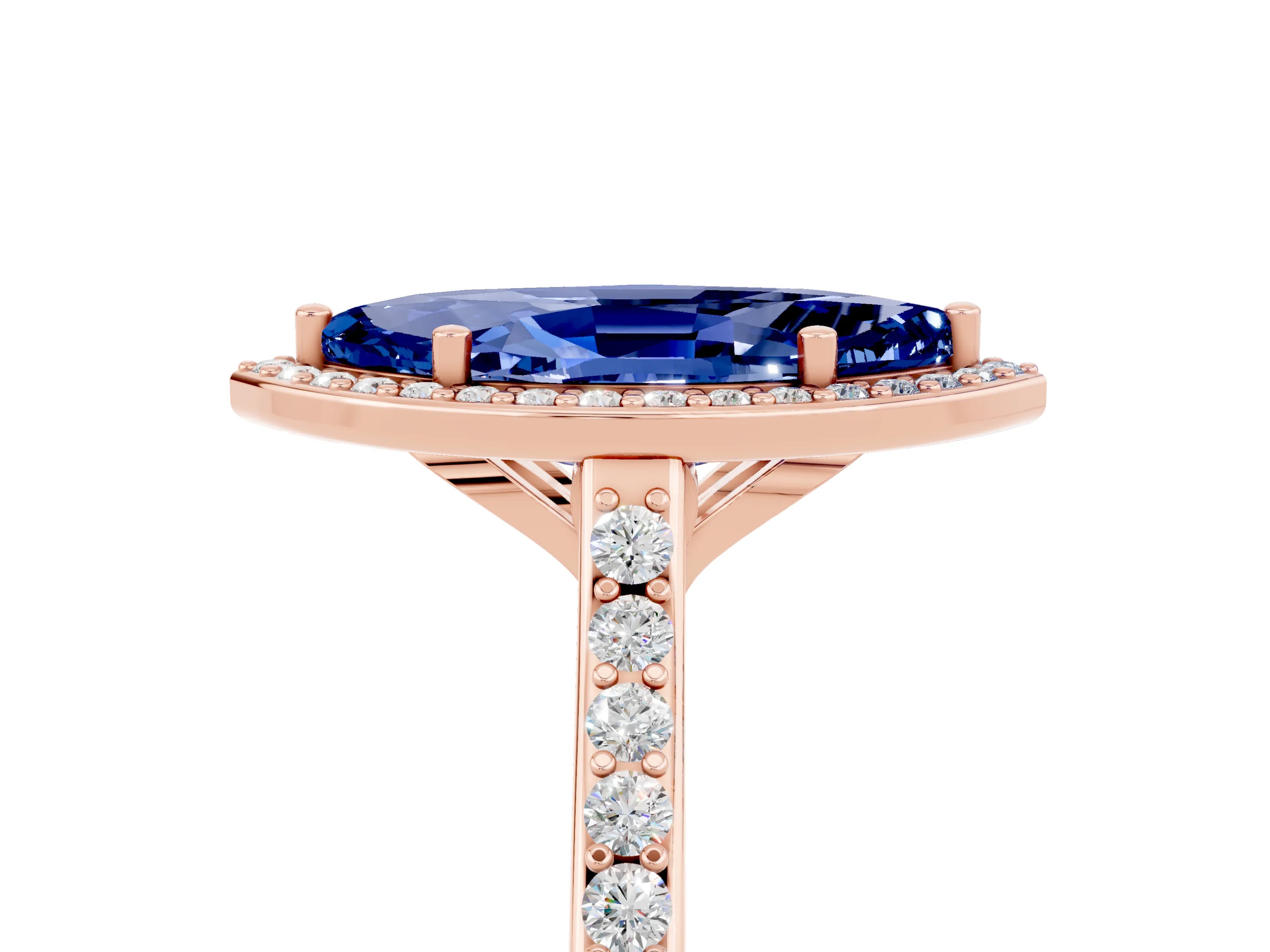 Rose gold Marquise Cut Halo Round Diamond Pavé Band with Four-Prong Setting_5