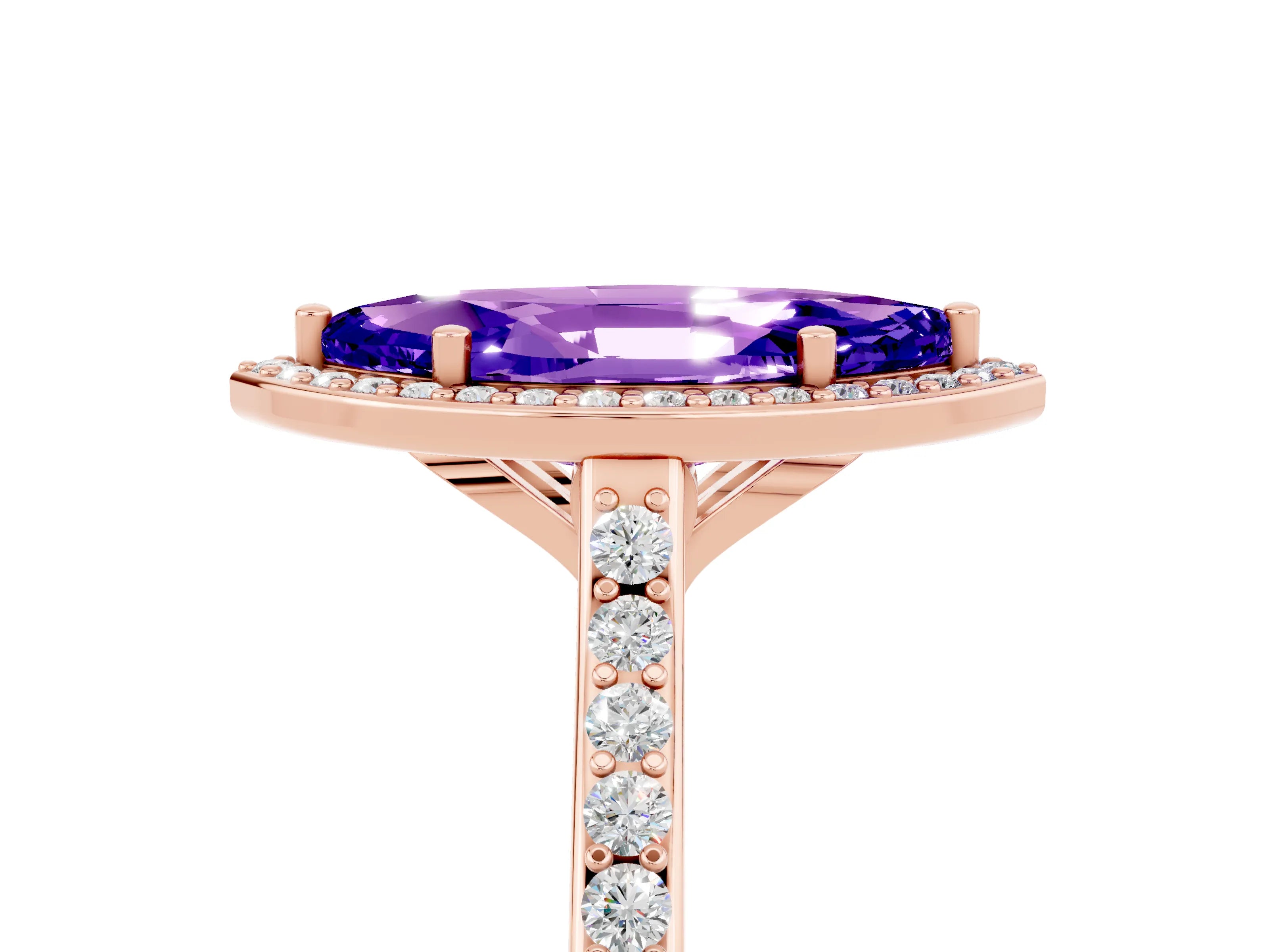 Rose gold Marquise Cut Halo Round Diamond Pavé Band with Four-Prong Setting_5