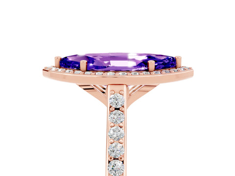 Rose gold Marquise Cut Halo Round Diamond Pavé Band with Four-Prong Setting_5