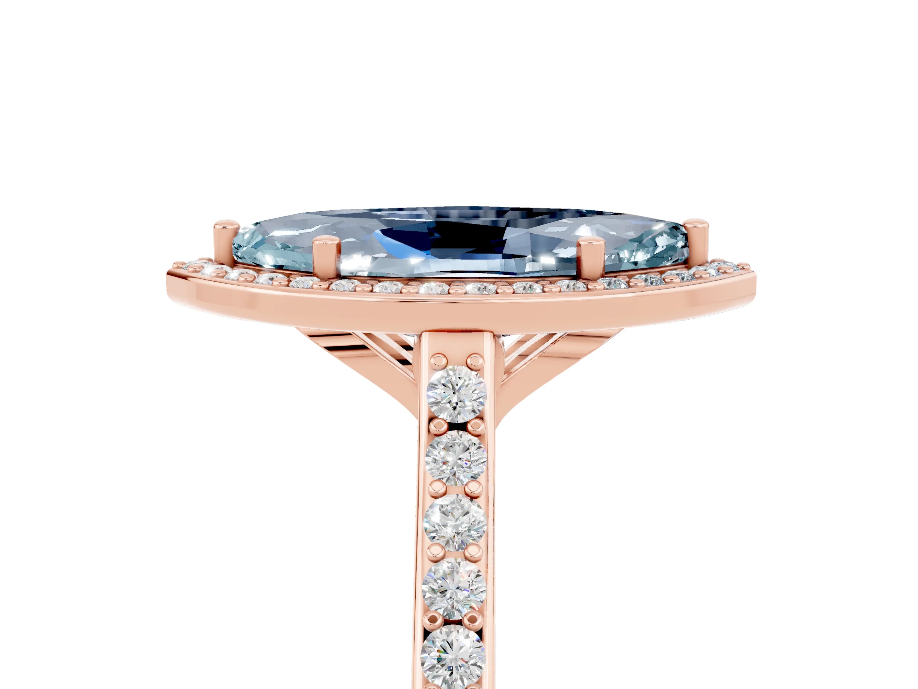 Rose gold Marquise Cut Halo Round Diamond Pavé Band with Four-Prong Setting_5