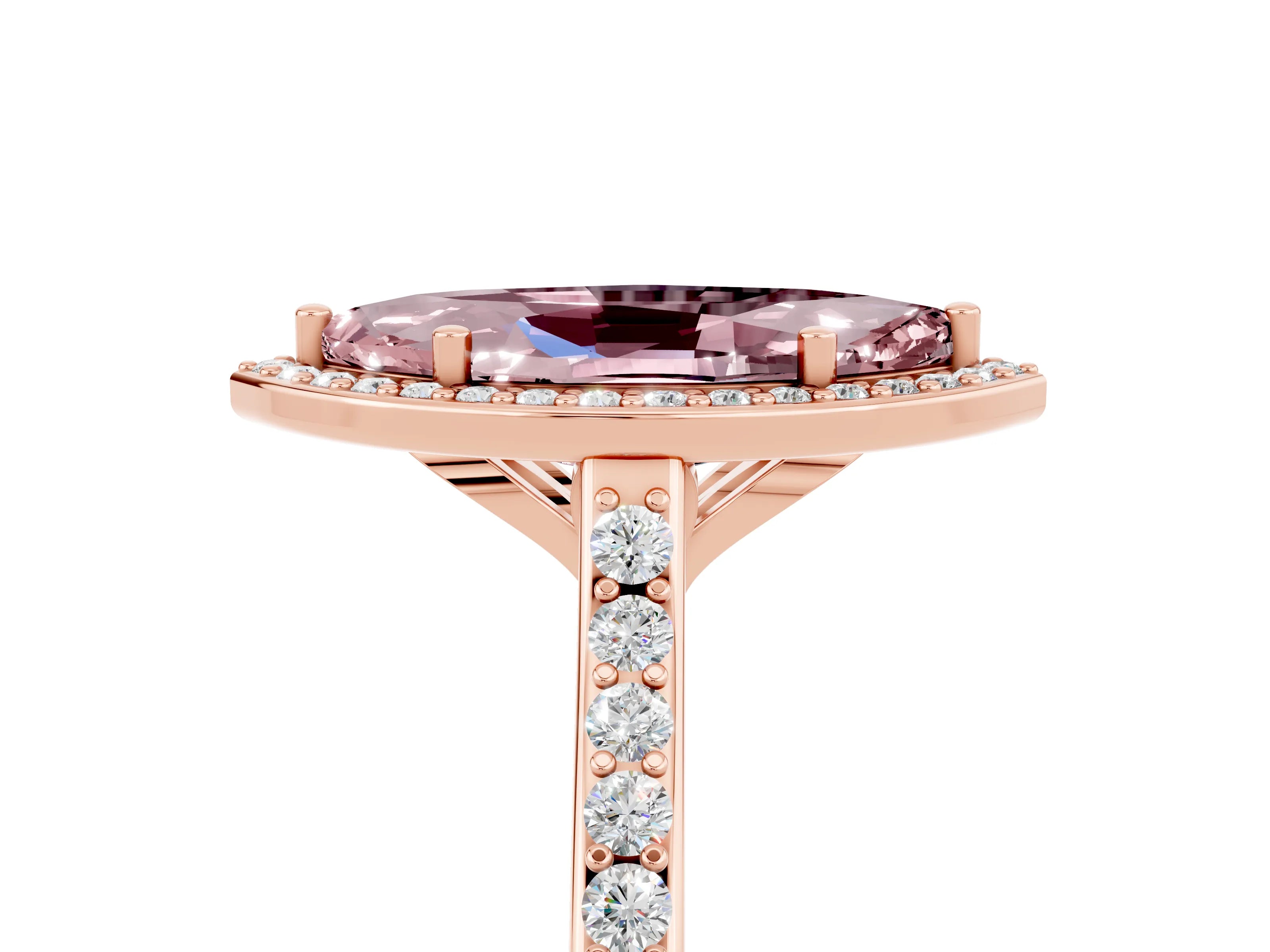 Rose gold Marquise Cut Halo Round Diamond Pavé Band with Four-Prong Setting_5