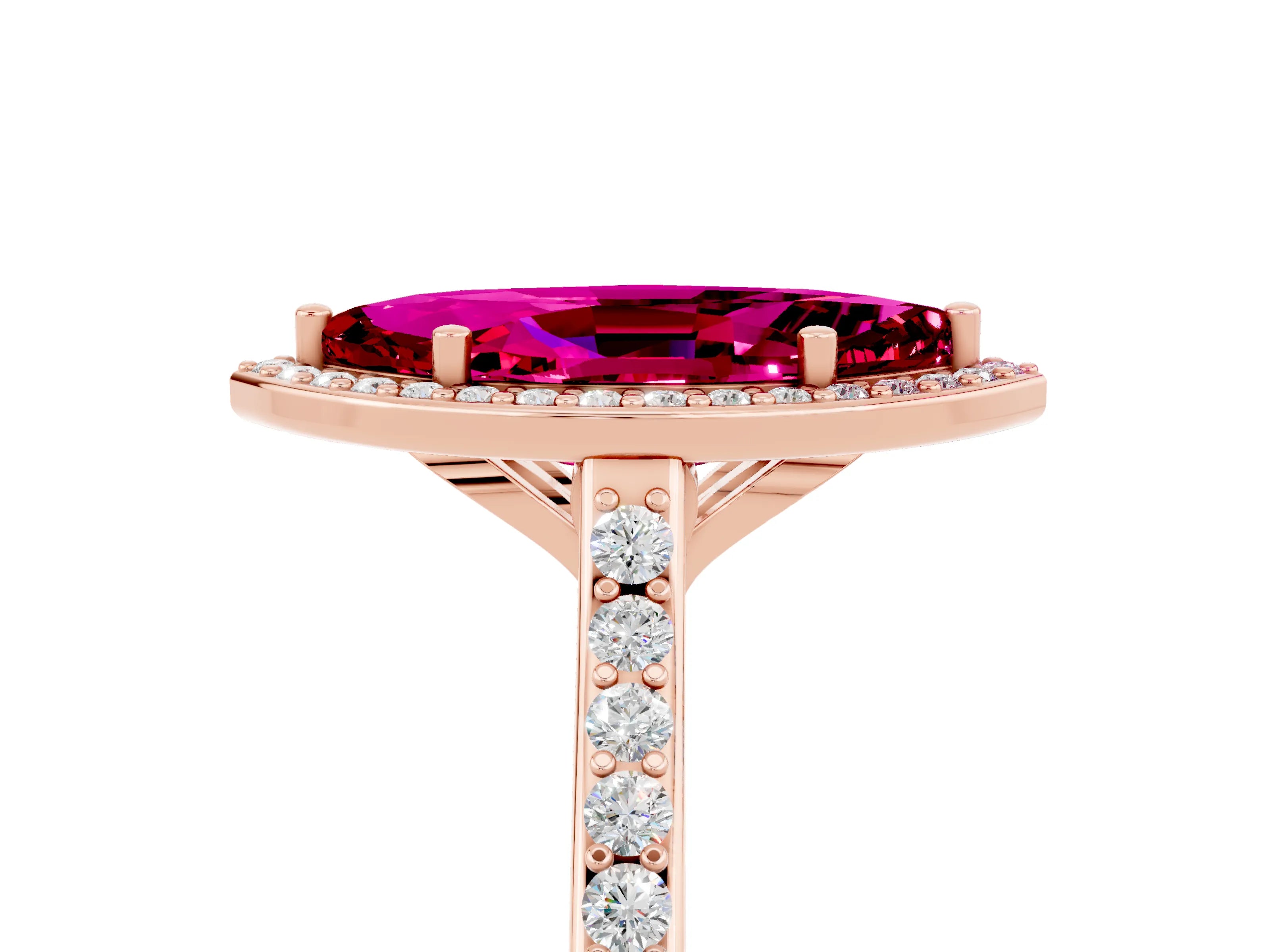Rose gold Marquise Cut Halo Round Diamond Pavé Band with Four-Prong Setting_5