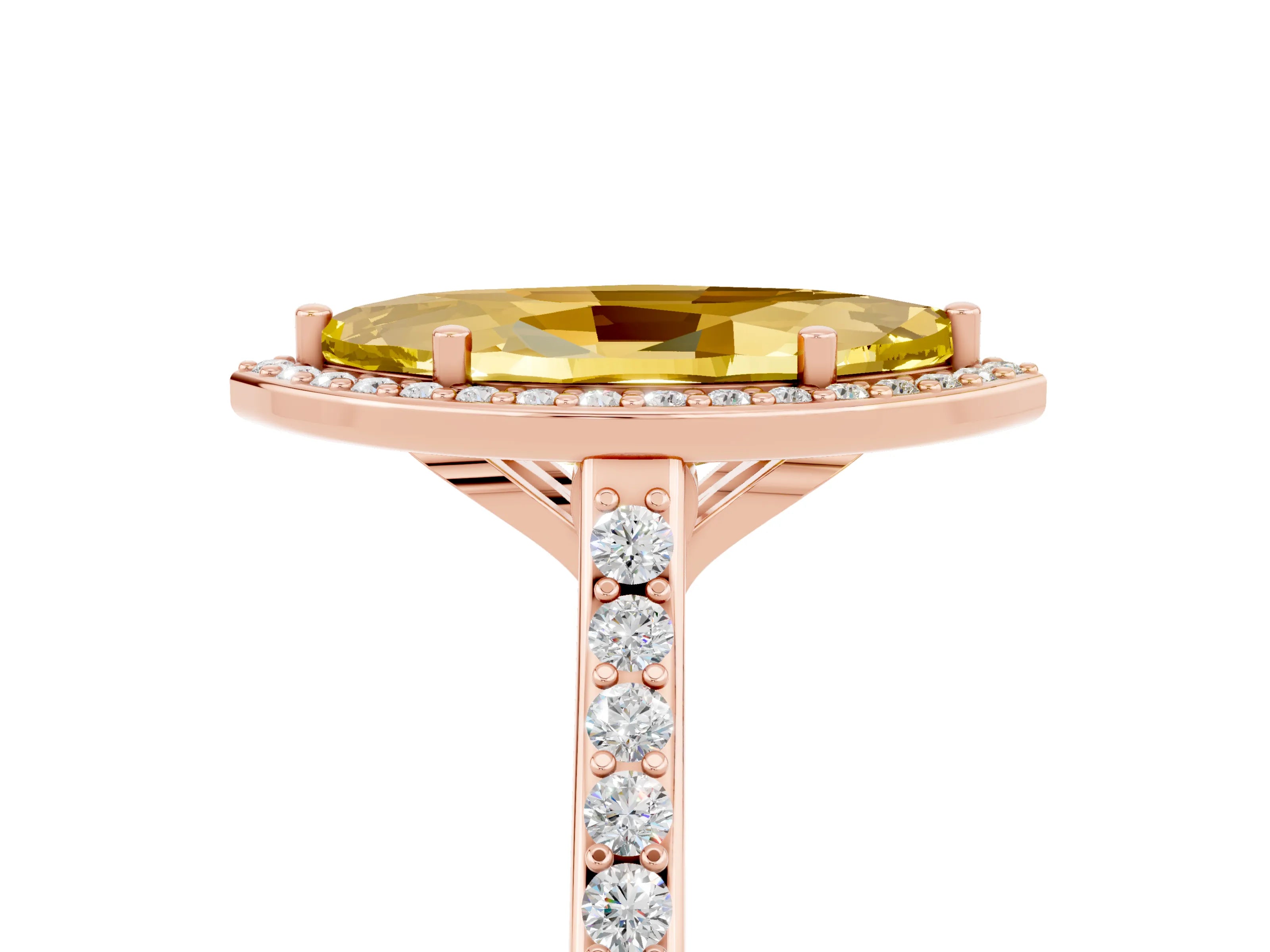Rose gold Marquise Cut Halo Round Diamond Pavé Band with Four-Prong Setting_5