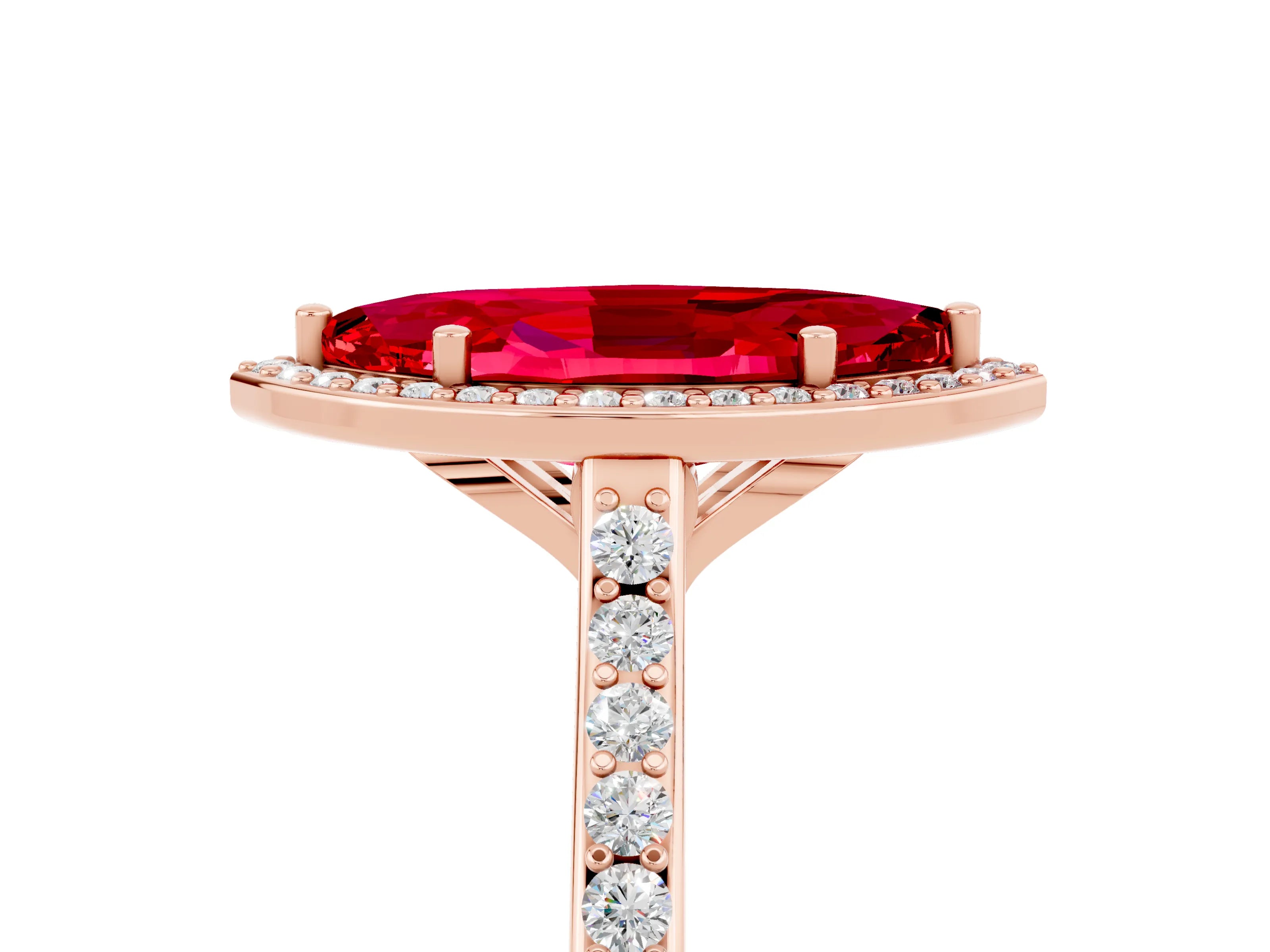 Rose gold Marquise Cut Halo Round Diamond Pavé Band with Four-Prong Setting_5