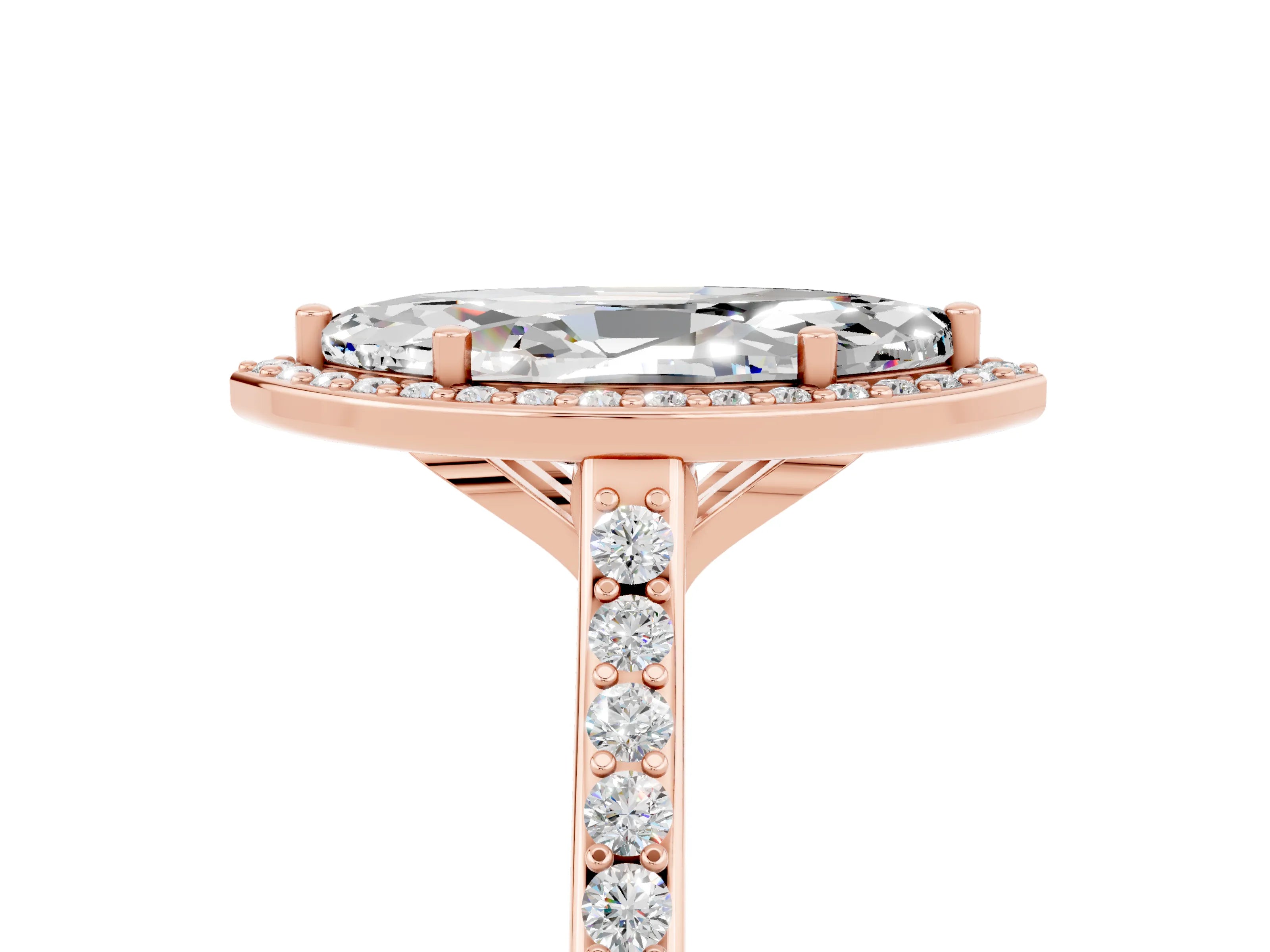 Rose gold Marquise Cut Halo Round Diamond Pavé Band with Four-Prong Setting_5