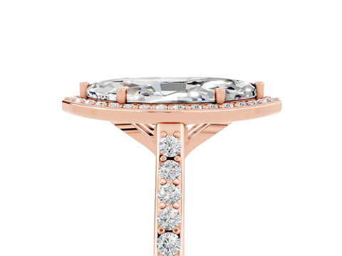 Rose gold Marquise Cut Halo Round Diamond Pavé Band with Four-Prong Setting_5