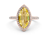 Rose gold Marquise Cut Halo Round Diamond Pavé Band with Four-Prong Setting