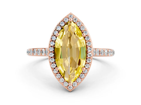 Rose gold Marquise Cut Halo Round Diamond Pavé Band with Four-Prong Setting