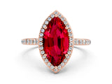 Rose gold Marquise Cut Halo Round Diamond Pavé Band with Four-Prong Setting