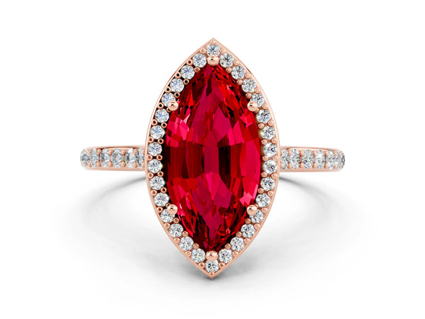 Rose gold Marquise Cut Halo Round Diamond Pavé Band with Four-Prong Setting