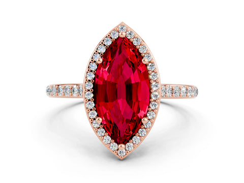 Rose gold Marquise Cut Halo Round Diamond Pavé Band with Four-Prong Setting