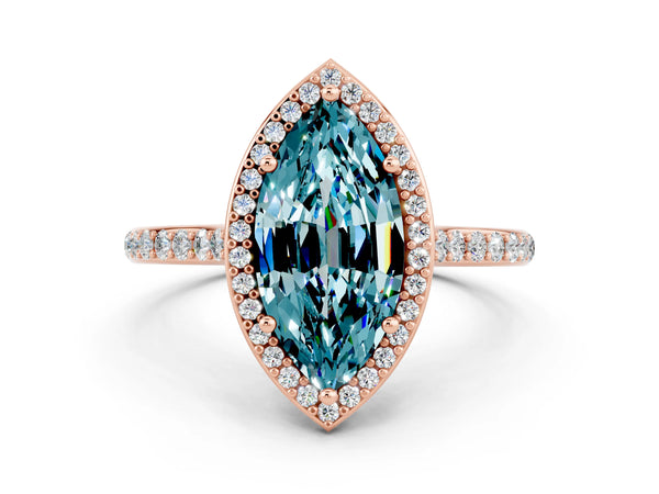 Rose gold Marquise Cut Halo Round Diamond Pavé Band with Four-Prong Setting