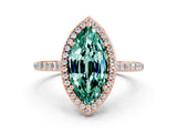 Rose gold Marquise Cut Halo Round Diamond Pavé Band with Four-Prong Setting