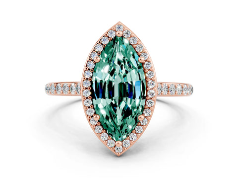 Rose gold Marquise Cut Halo Round Diamond Pavé Band with Four-Prong Setting