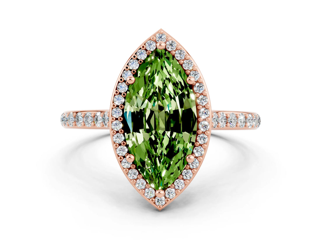 Rose gold Marquise Cut Halo Round Diamond Pavé Band with Four-Prong Setting
