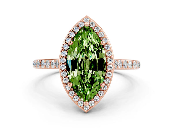 Rose gold Marquise Cut Halo Round Diamond Pavé Band with Four-Prong Setting