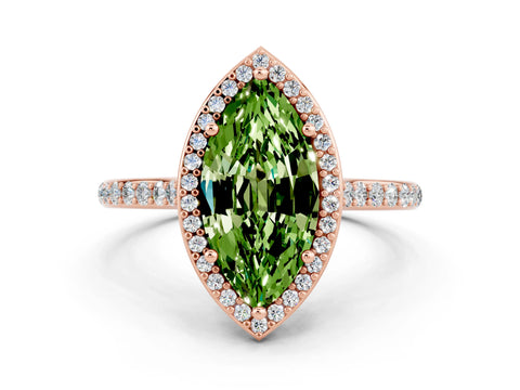 Rose gold Marquise Cut Halo Round Diamond Pavé Band with Four-Prong Setting