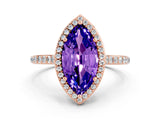 Rose gold Marquise Cut Halo Round Diamond Pavé Band with Four-Prong Setting