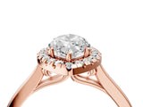 Rose gold Marquise Cut Halo Round Diamond Solitaire Ring with Pavé Band and Four-Prong Setting_4
