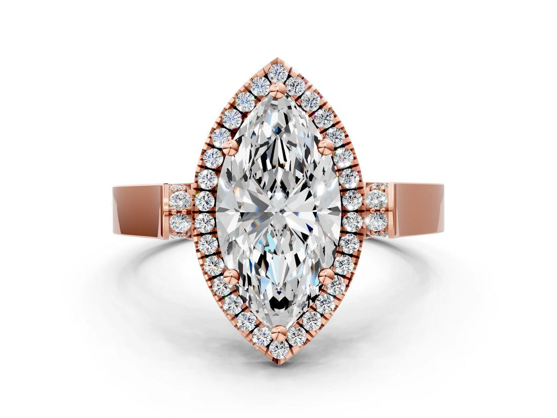 Rose gold Marquise Cut Halo Round Diamond Twist Band with Four-Prong Setting_15