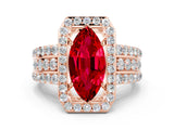Rose gold Marquise Cut Halo Ruby Ring with Split Shank and Four-Prong Setting
