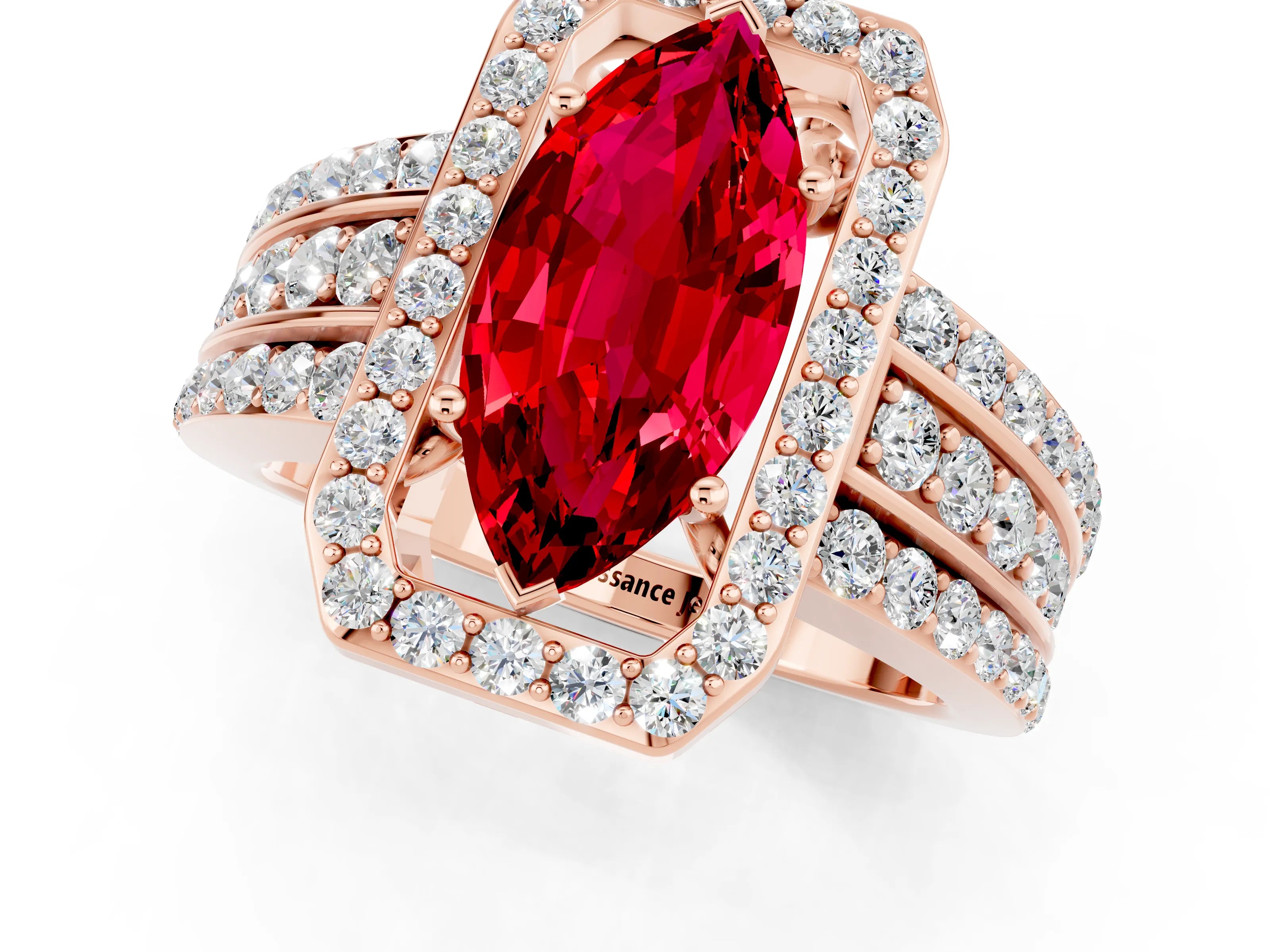Rose gold Marquise Cut Halo Ruby Ring with Split Shank and Four-Prong Setting_1