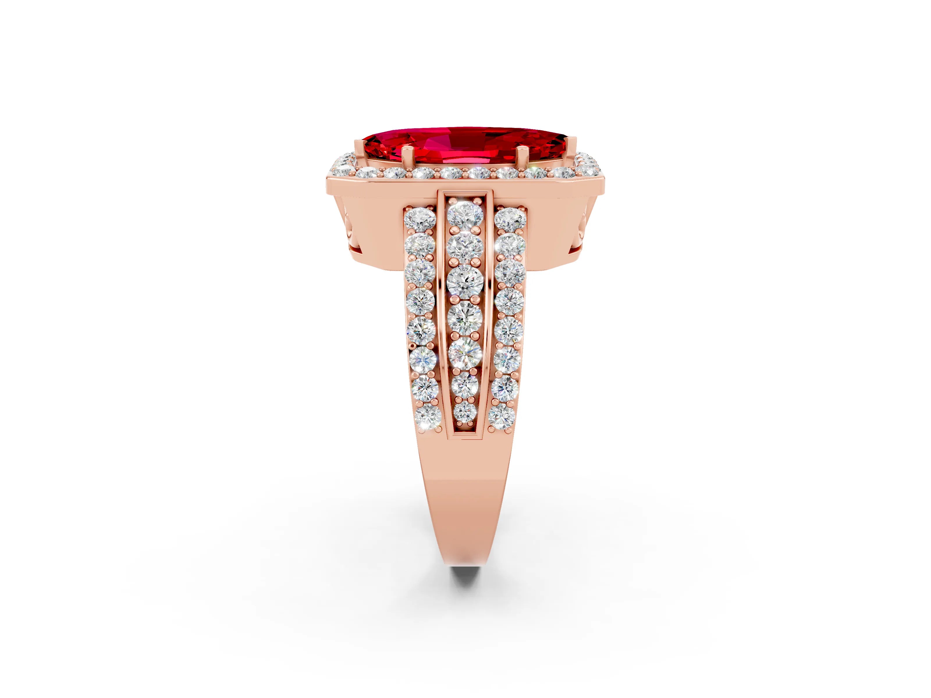 Rose gold Marquise Cut Halo Ruby Ring with Split Shank and Four-Prong Setting_2