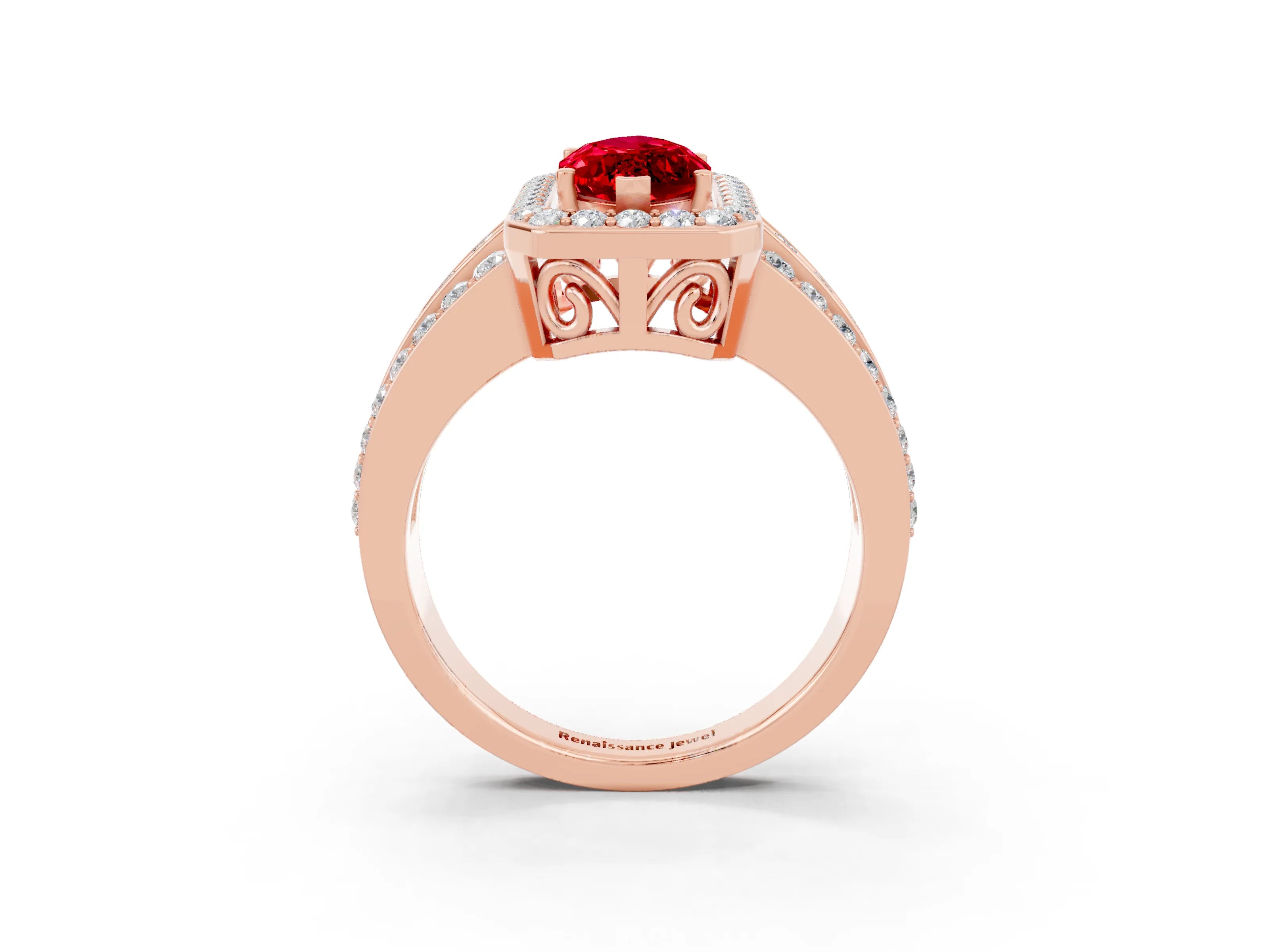 Rose gold Marquise Cut Halo Ruby Ring with Split Shank and Four-Prong Setting_3