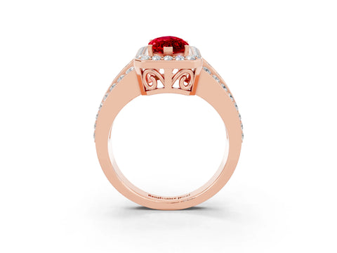 Rose gold Marquise Cut Halo Ruby Ring with Split Shank and Four-Prong Setting_3