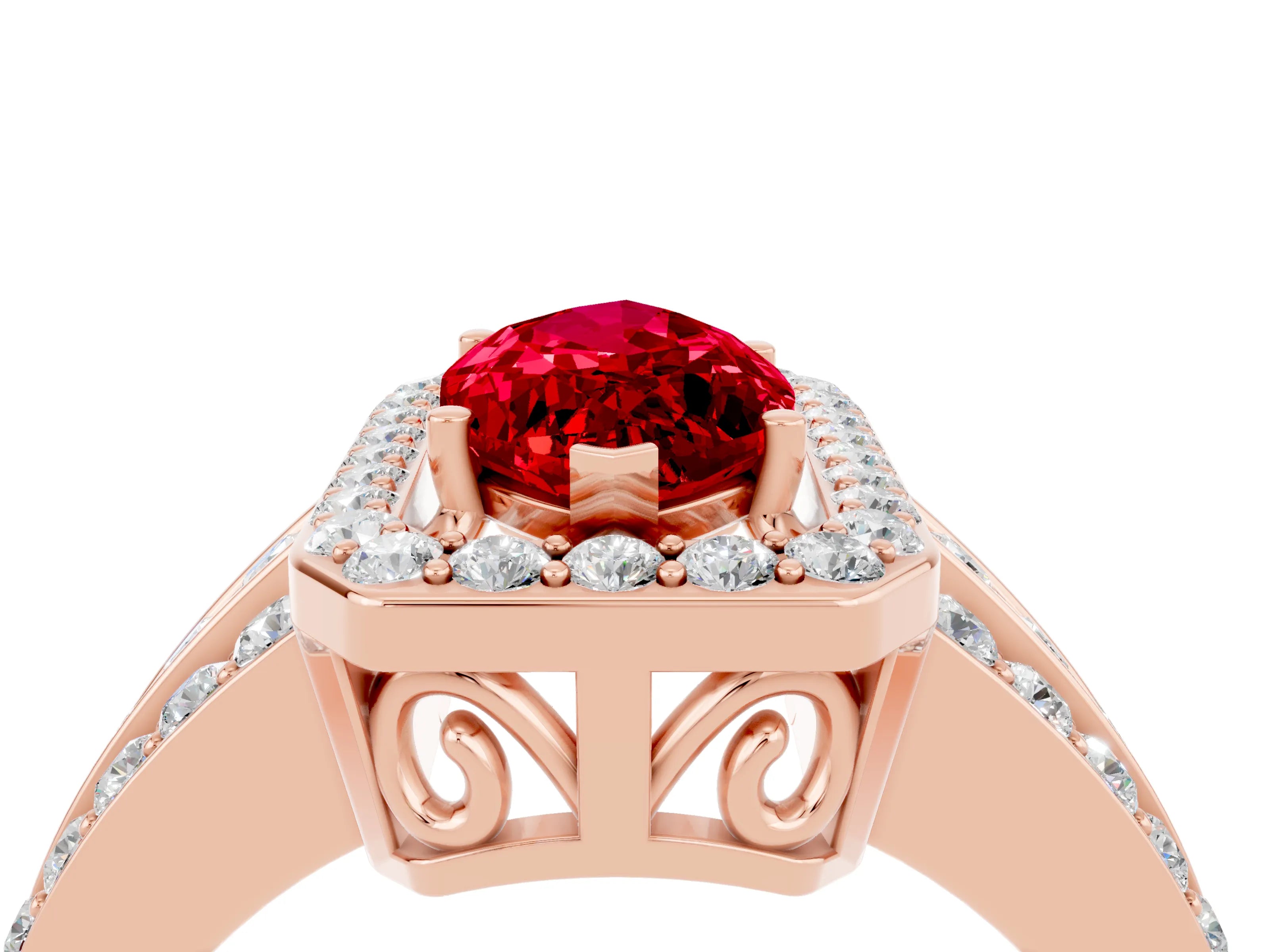 Rose gold Marquise Cut Halo Ruby Ring with Split Shank and Four-Prong Setting_4