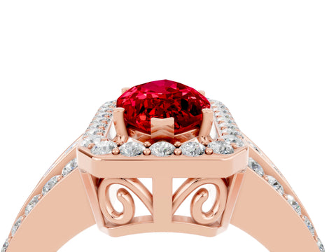 Rose gold Marquise Cut Halo Ruby Ring with Split Shank and Four-Prong Setting_4