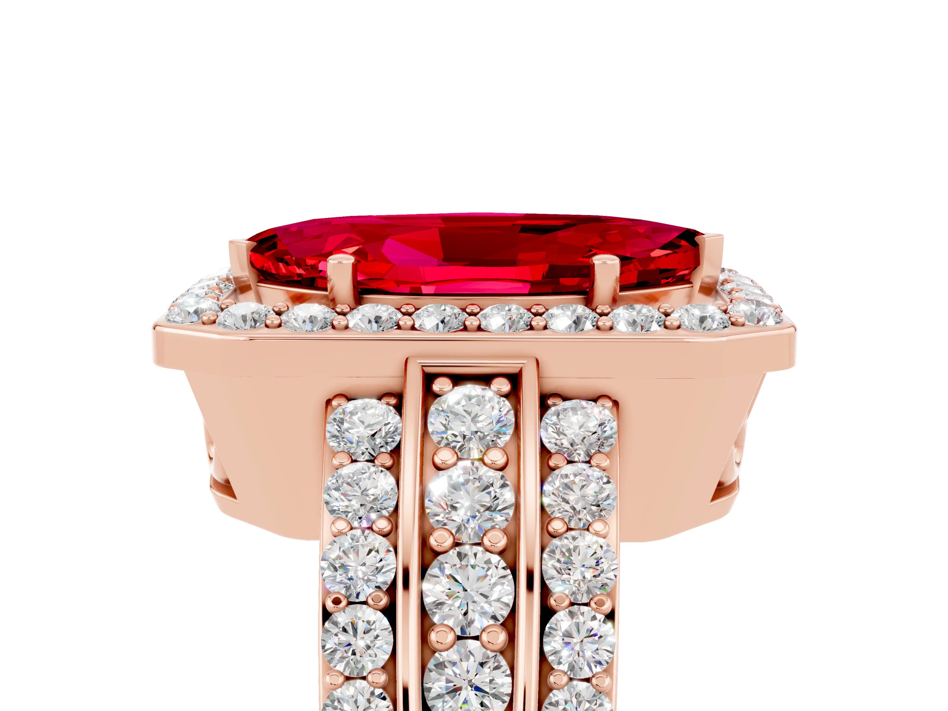 Rose gold Marquise Cut Halo Ruby Ring with Split Shank and Four-Prong Setting_5