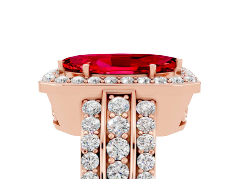 Rose gold Marquise Cut Halo Ruby Ring with Split Shank and Four-Prong Setting_5