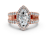 Rose gold Marquise Cut Halo Split Shank Diamond Ring with Four-Prong Setting_64