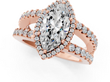 Rose gold Marquise Cut Halo Split Shank Diamond Ring with Four-Prong Setting_65