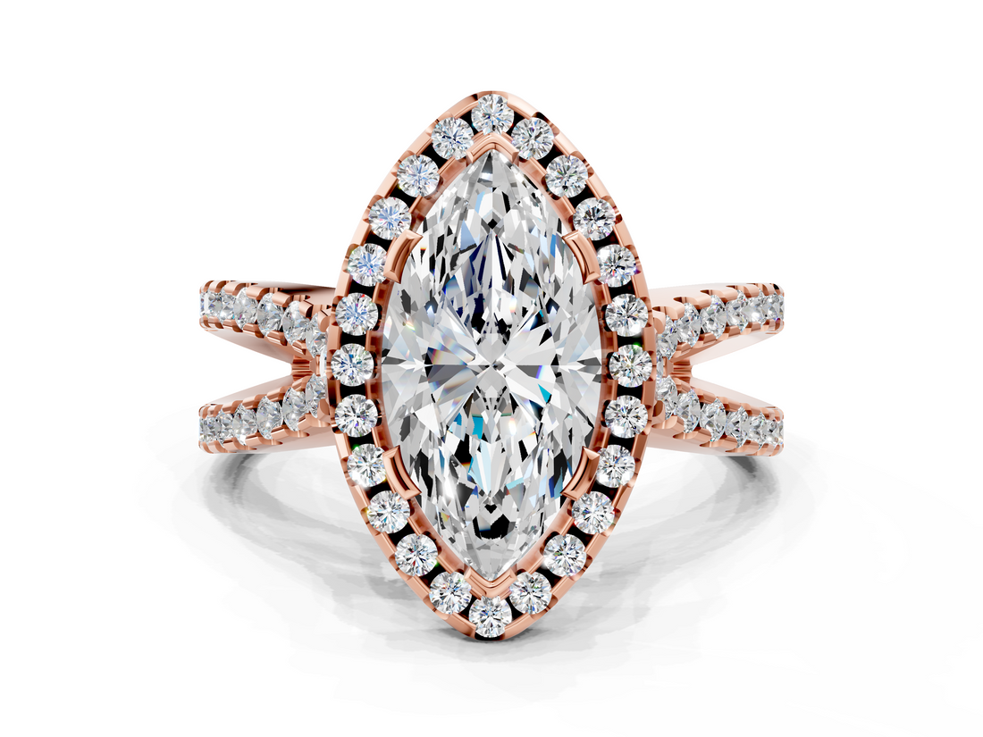 Rose gold Marquise Cut Halo Split Shank Pave Set Ring_64