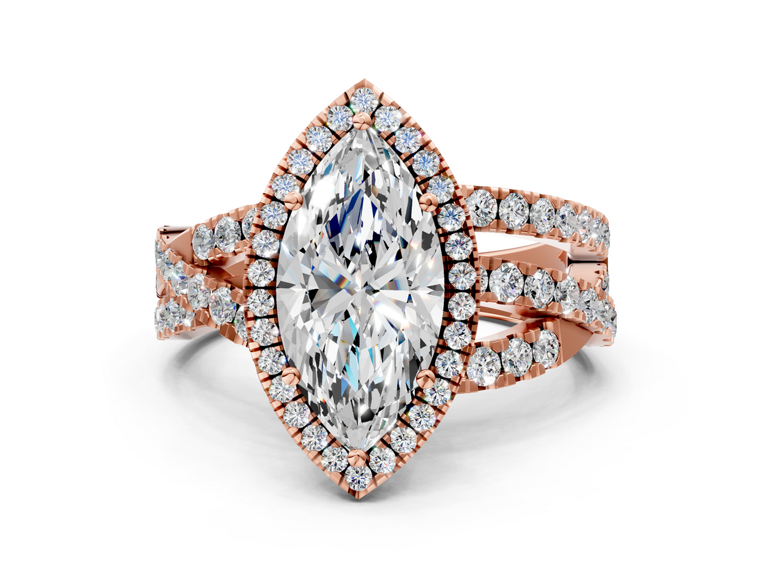 Rose gold Marquise Cut Halo Split Shank Prong Setting Ring_73