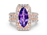 Rose gold Marquise Cut Halo Tanzanite Ring with Split Shank and Four-Prong Setting