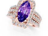 Rose gold Marquise Cut Halo Tanzanite Ring with Split Shank and Four-Prong Setting_1