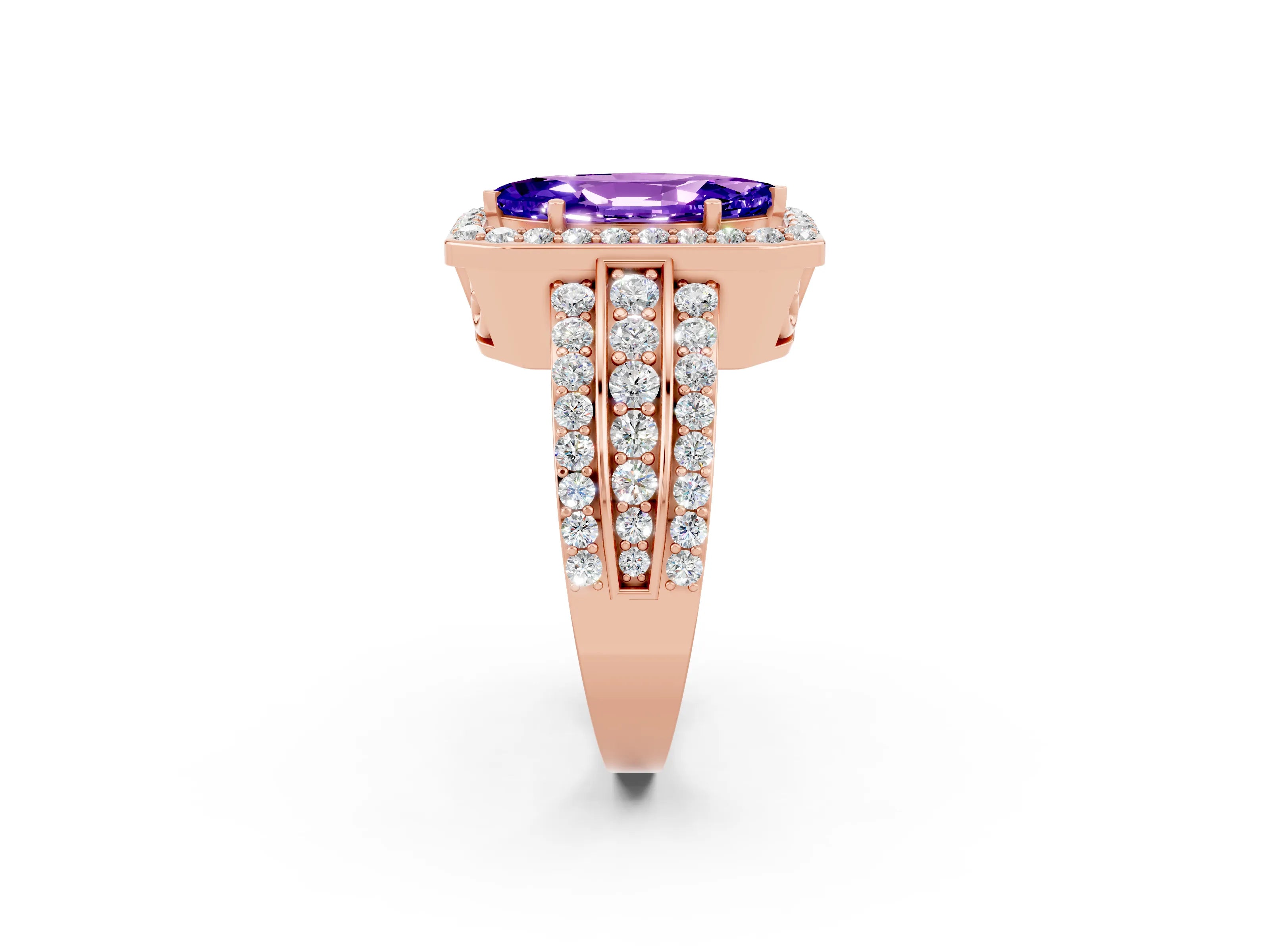 Rose gold Marquise Cut Halo Tanzanite Ring with Split Shank and Four-Prong Setting_2