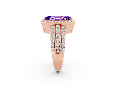 Rose gold Marquise Cut Halo Tanzanite Ring with Split Shank and Four-Prong Setting_2