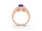 Rose gold Marquise Cut Halo Tanzanite Ring with Split Shank and Four-Prong Setting_3
