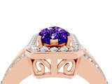 Rose gold Marquise Cut Halo Tanzanite Ring with Split Shank and Four-Prong Setting_4