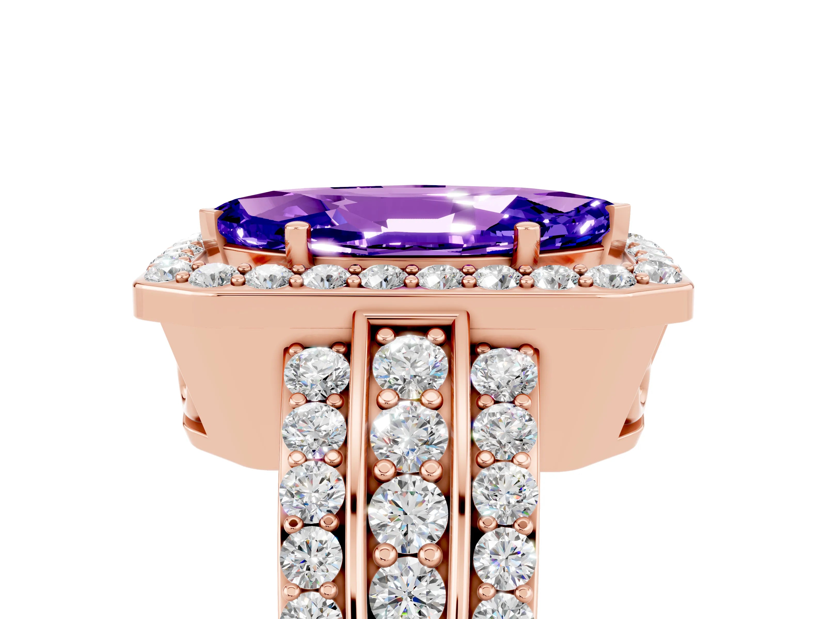 Rose gold Marquise Cut Halo Tanzanite Ring with Split Shank and Four-Prong Setting_5