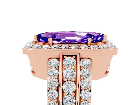 Rose gold Marquise Cut Halo Tanzanite Ring with Split Shank and Four-Prong Setting_5