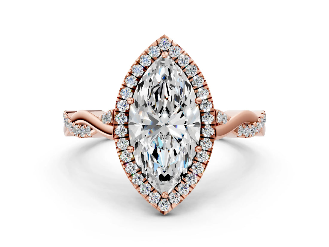 Rose gold Marquise Cut Halo Twist Band with Four-Prong Setting_15