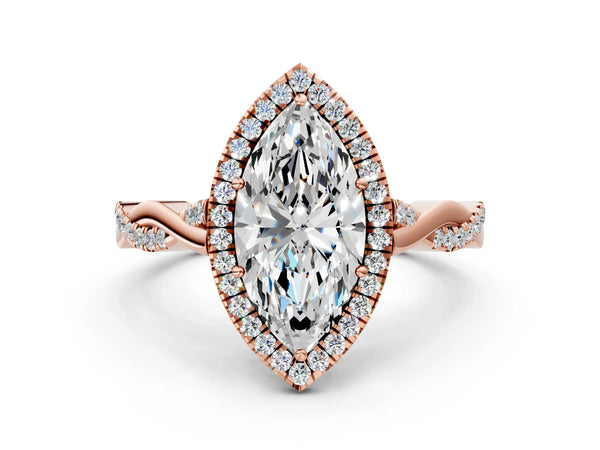 Rose Gold Marquise Interwoven Twist Halo Engagement Ring Setting