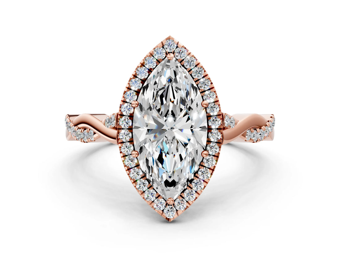 Rose gold Marquise Cut Halo Twist Band with Four-Prong Setting_3